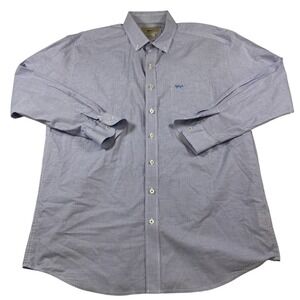 Coastal Cotton Mens Large Blue Micro Check Button Down‎ Shirt Long Sleeve Peru